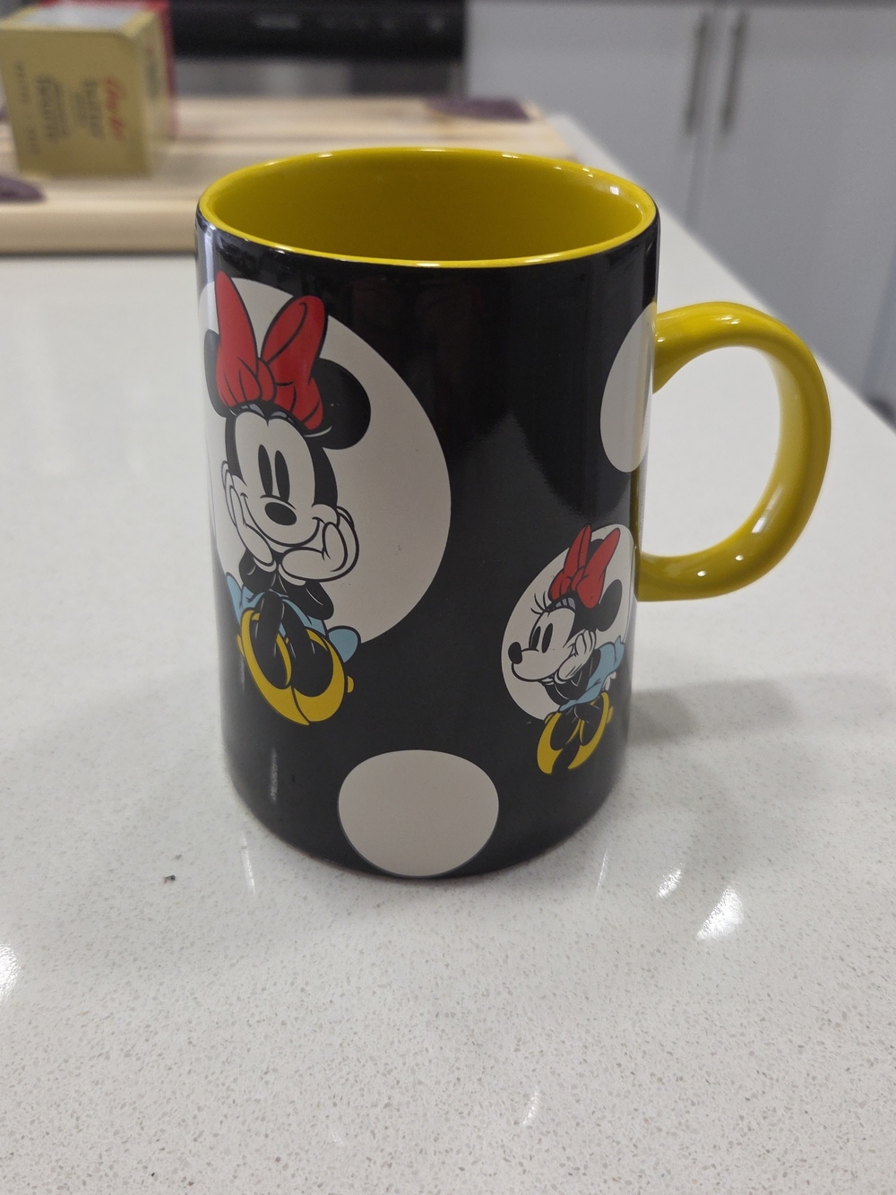 Disney Minnie Mouse Black and Yellow Polka Dot Ceramic Mug